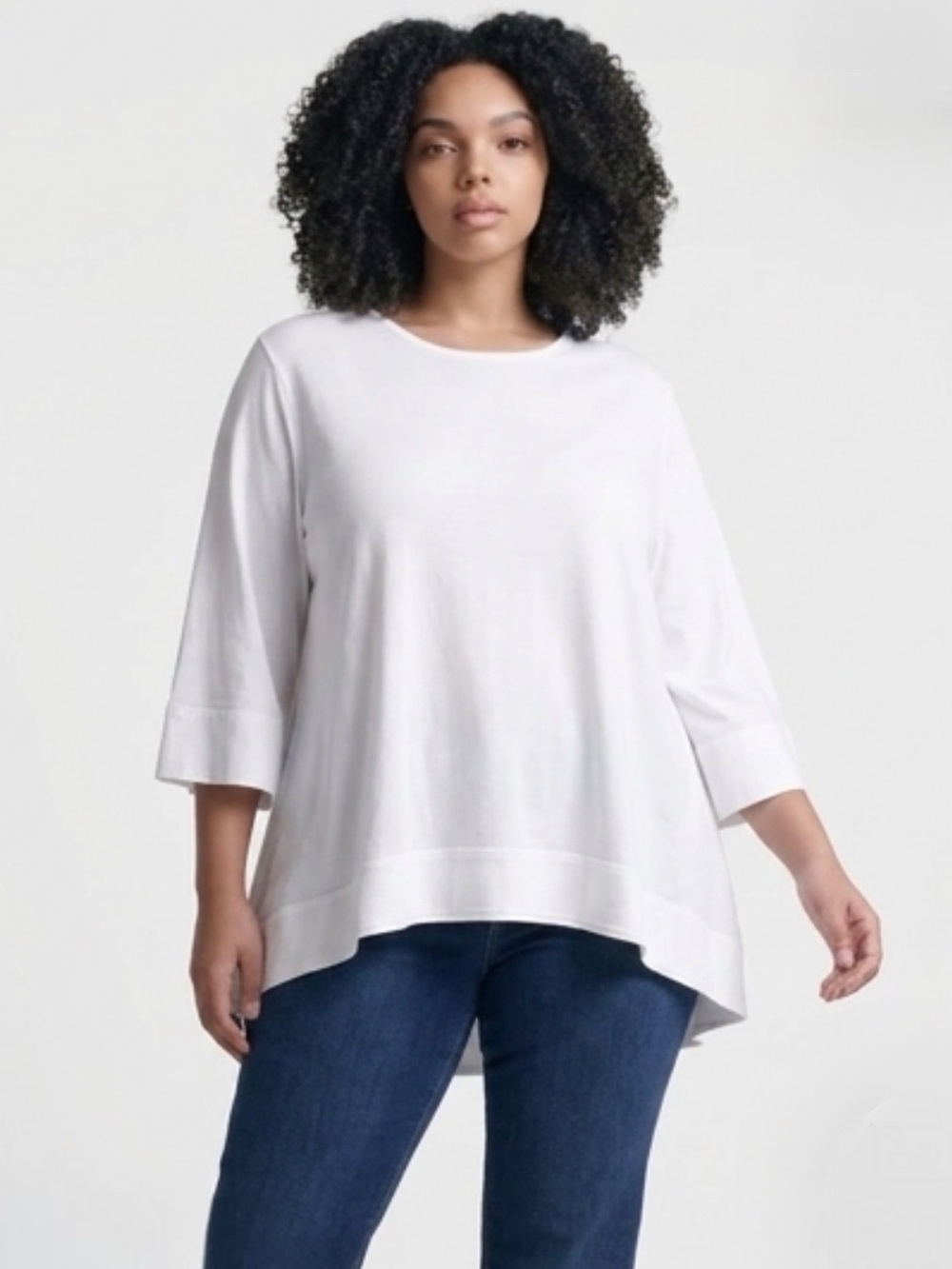 J. Jill white tunic with wide, banded 3/4 sleeves and a relaxed, silhouette.